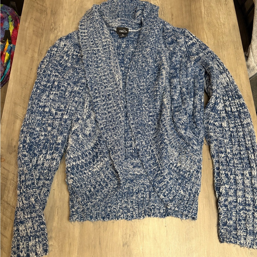 Rue21 Blue and White Cowl Neck Sweater
